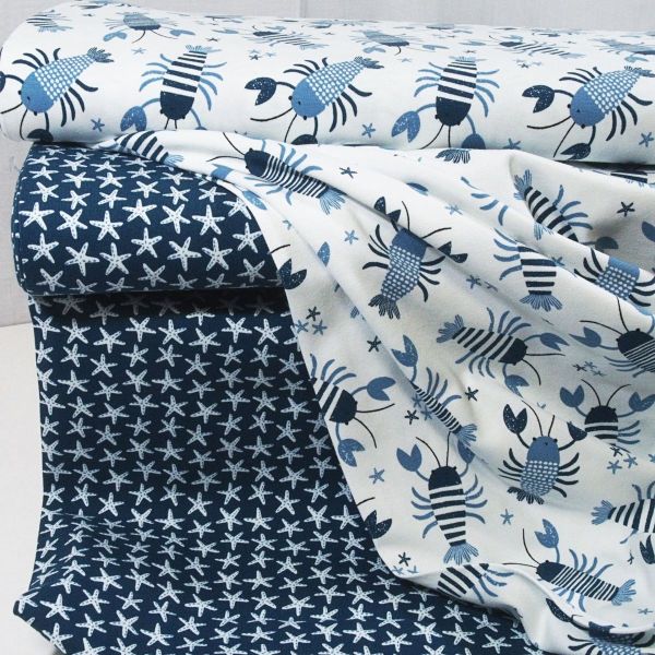 Bio Jersey Hummer Krebs Seesterne maritim – Lobster blau by Puck vom Stoffonkel