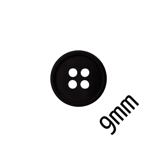Schwarzer Knopf 9 mm aus Polyester mit 4 Löchern