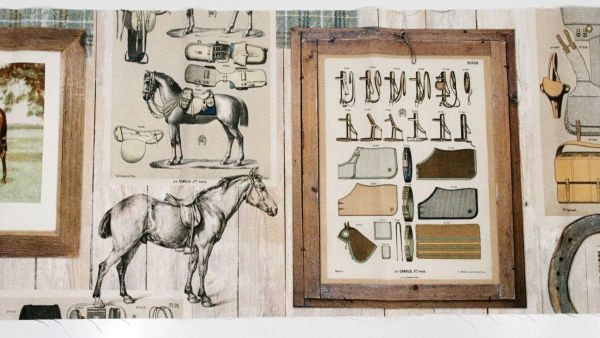 Dekostoff Vintage Pferde Stall Zaumzeug Digitaldruck – Half Panama Premium Taschenstoff Baumwolle