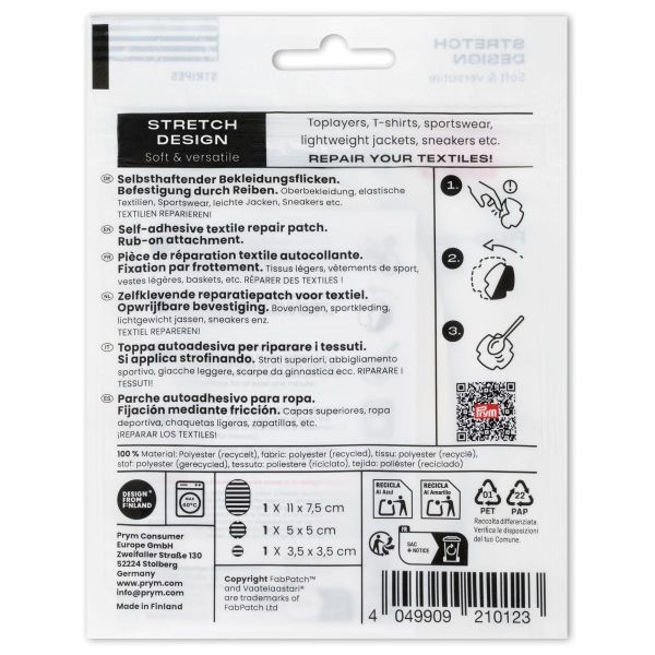 Prym x FabPatch Stretch Reparaturflicken Streifen schwarz weiß 3 Stück