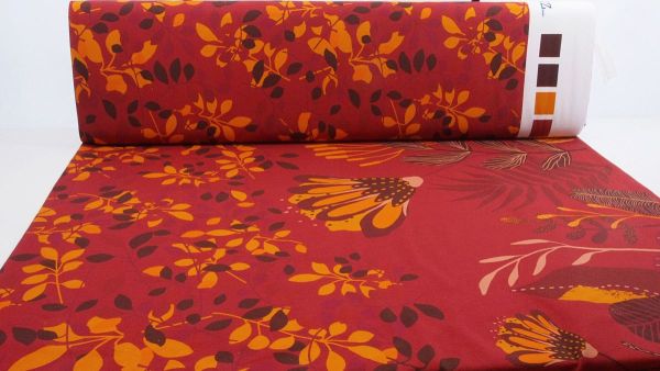 Jersey Maxi Blätter Blüten Borte rost rot – Herbstgold von Blaubeerstern