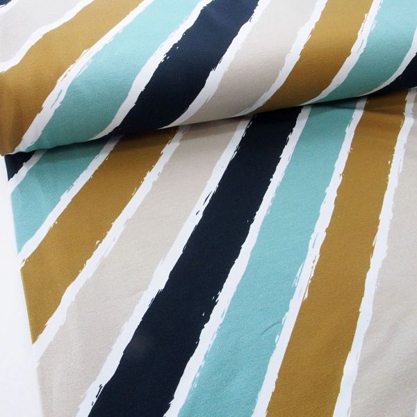 Sweat Streifen diagonal mint ocker – French Terry Diagonally by Lycklig von Swafing