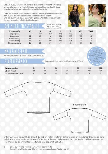 Schnittmuster AUFREISSER.pulli - cooles Shirt mit langem Arm und Reißverschluss Gr. XS-XXXL