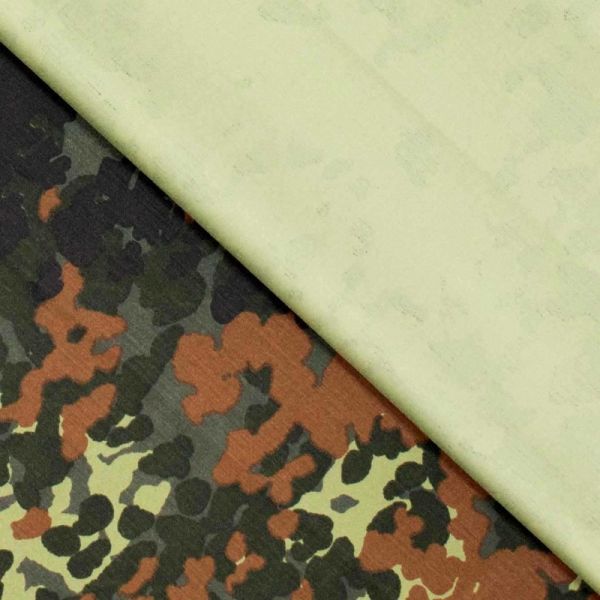 Viskose Baumwoll Stretch Camouflage oliv – elastische Webware mit modernem Tarnmuster