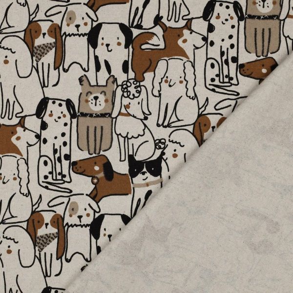 Canvas Linen Look Dogs natur – Dekostoff mit Hunden in beige, braun & schwarz