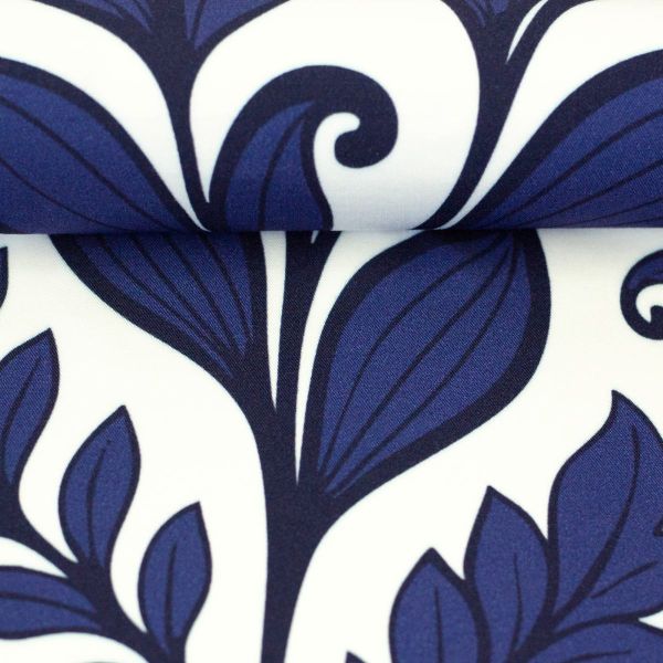 Viskose Webware Simply Flowers dunkelblau weiß • großes Blumenmuster von Swafing