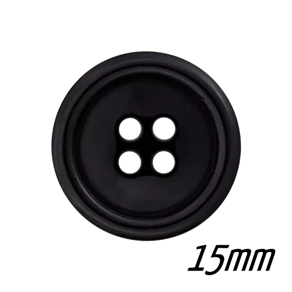 Schwarzer Knopf 15 mm aus Polyester mit 4 Löchern