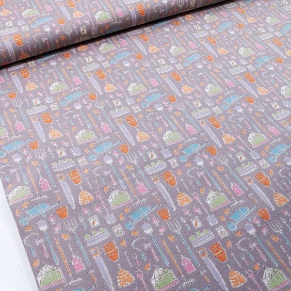 Garten Werkzeug Gemüse Beete Bienen grau bunt - Farm Tools grey - Tilda Tiny Farm