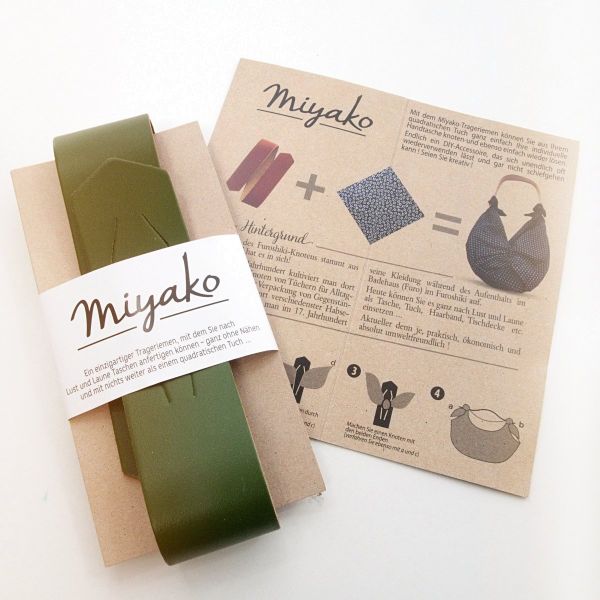 Miyako Taschengriff Leder oliv grün - macht aus deinem Tuch eine Tasche Furoshiki