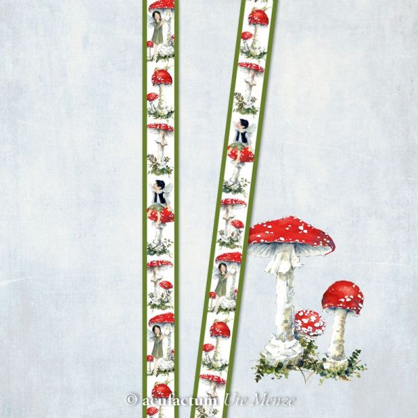 Webband Fliegenpilz und Elfen - von Acufactum grün rot