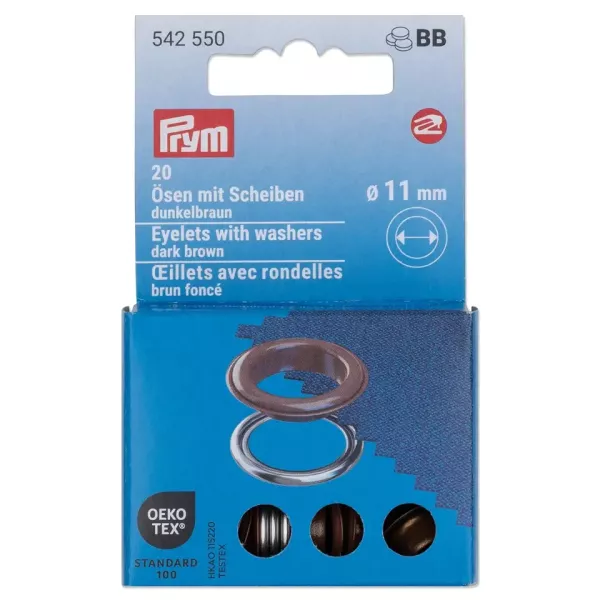 20 Ösen mit Scheiben 11mm dunkelbraun - für das Prym Vario Creative Tool