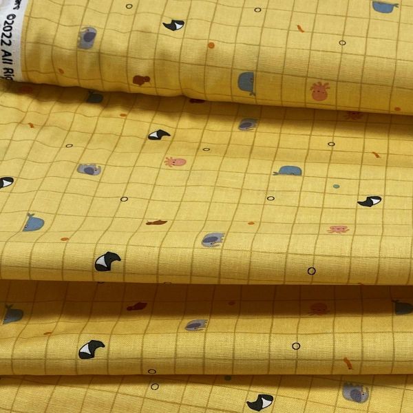 Baumwollstoff Little Things Sunshine Grid Mustard – Riley Blake kleine Tiere Karo senf gelb