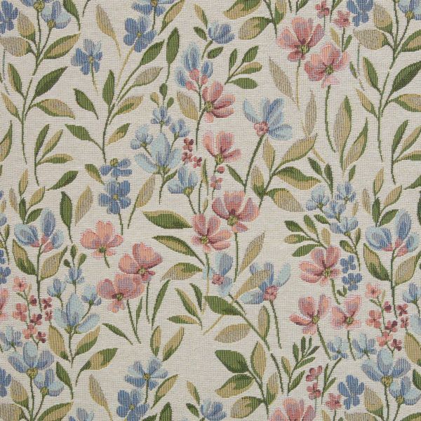 Gobelin Emmeline mit Blumen Motiv natur hellblau rose oliv - Dekostoff von Swafing