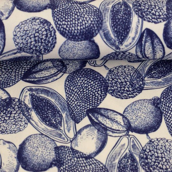 Viskose Webware tropische Früchte Print dunkelblau - Serie Fruit von Swafing