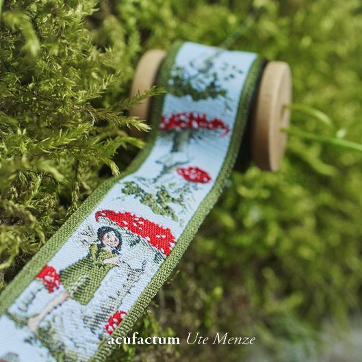 Webband Fliegenpilz und Elfen - von Acufactum grün rot