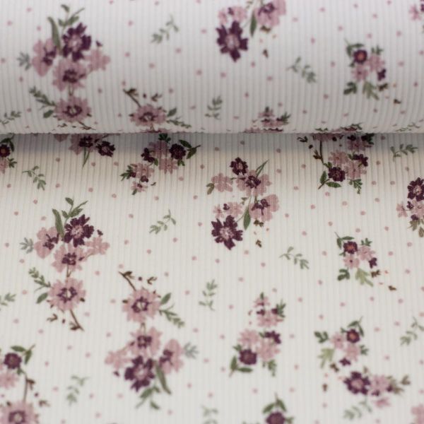 Rippjersey Blüten Blumen Punkten altrosa beere mauve – Serie Mia von Swafing
