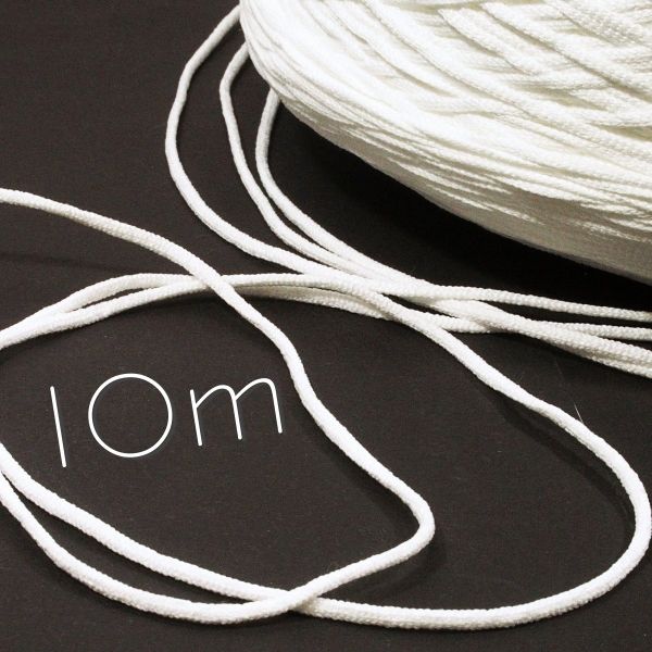 10m weiches Rundgummi in weiß Ø2,5-3 mm für Masken