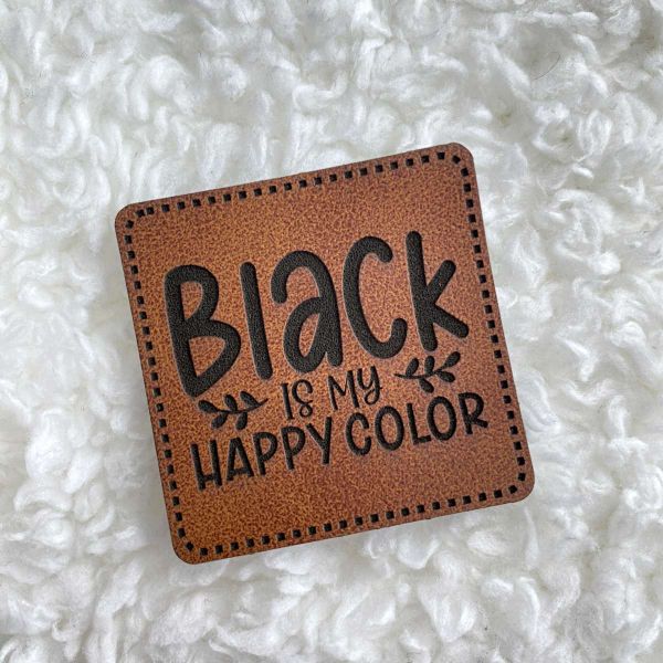 Aufnäher Label - Black is my HAPPY COLOR - für einzigartige Nähprojekte, Strickwerke & Gebasteltes