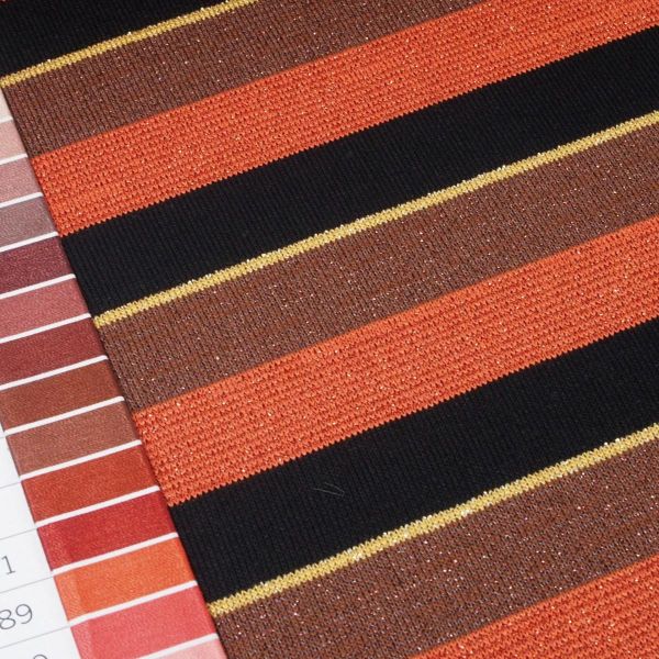 Retro Glitzer Viskose Feinstrick mit Streifen in orange beige gold – weich fallender Strickstoff