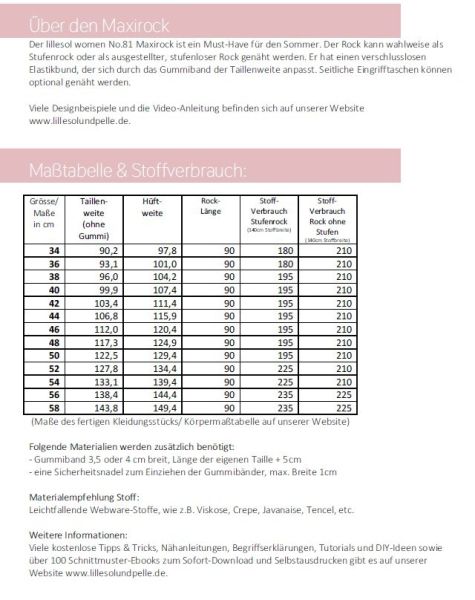 Schnittmuster Maxirock Stufenrock Damen Lillesol woman No.66 Gr. 34-58