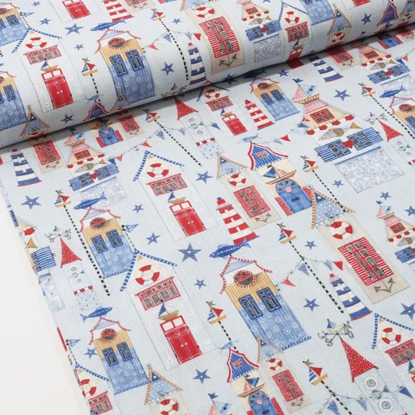 acufactum Fischerdorf Leuchtturm Wimpel blau rot - Baumwolle maritim