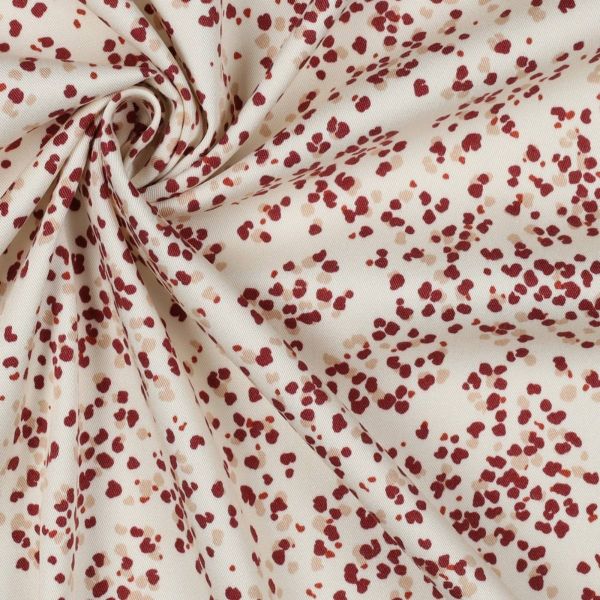 Viskose Webware Rosella Punkte creme bordeaux – weich fallender Stoff mit Stretch