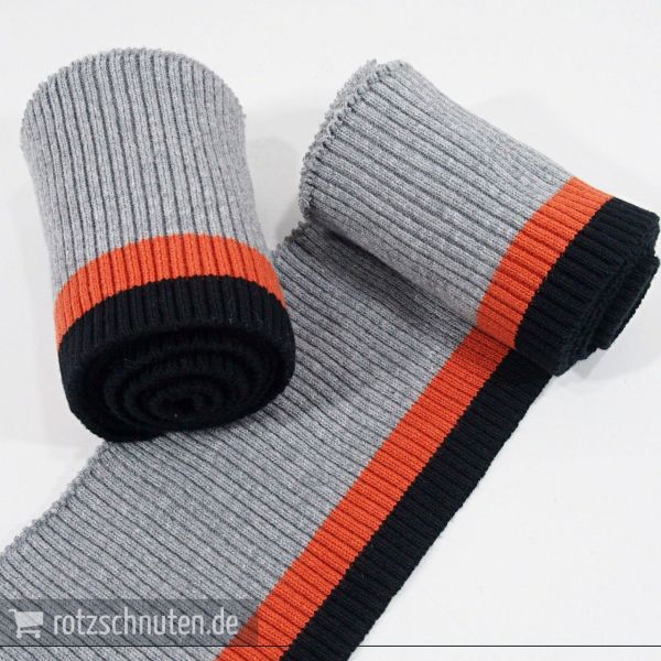 Strick Bündchen College grau rost schwarz Streifen – Rippbündchen BONNIE 100x8cm Retro