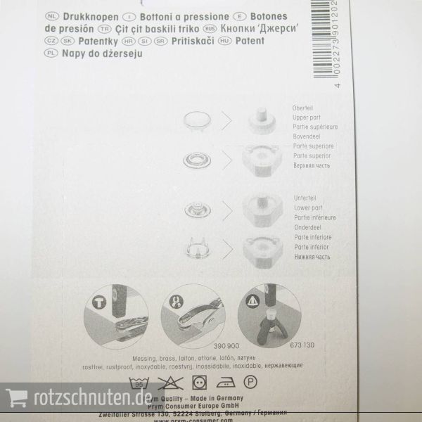 9 Jersey Druckknöpfe PRYM – 10mm silber mit Kappe und Werkzeug