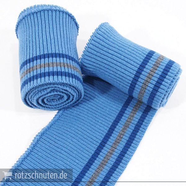 Strick Bündchen College hellblau blau grau Streifen – Rippbündchen BONNIE 100x8cm Retro