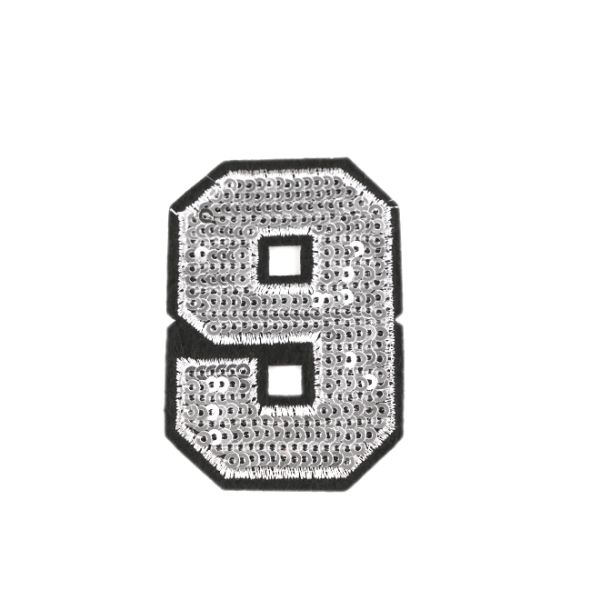 Bügelbild Zahl 9 - Aufnäher Pailletten silber 6,5cm hoch