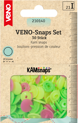 30 Kam Snaps im Farbmix neon grün pink gelb – bunte Plastik Druckknöpfe Ø 12,4 mm mit Box