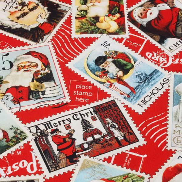 Baumwolle Weihnachten Vintage Briefmarken rot Santa - Riley Blake Nicholas