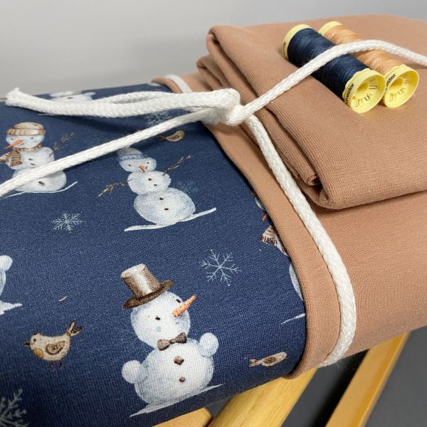 Simply Happy Stoffpaket ❄️ Winterzauber ❄️ Schneemann blau + Kombistoff mocca + Kordel & Garn