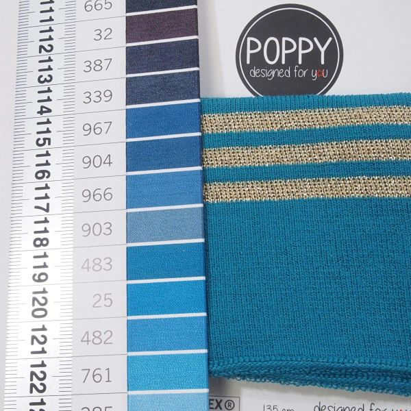 Cuffs Bündchen Lurex petrol gold geringelt für Hoodie & Co - 135cm lang von POPPY