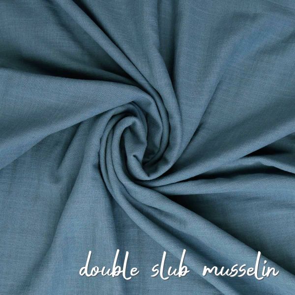 Double Slub Musselin rauchblau – Double Gauze Sorea aus Baumwolle
