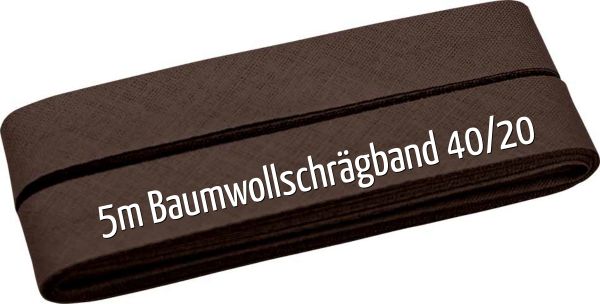 5m Schrägband aus Baumwolle dunkelbraun - Baumwollschrägband 40/20/10