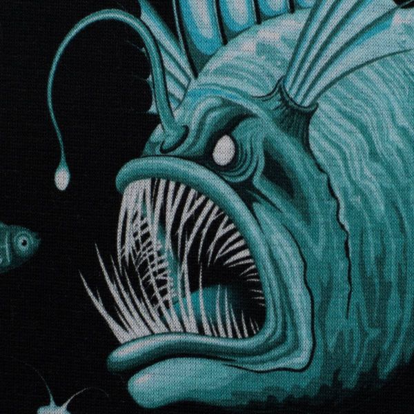 Alpenfleece schwarz mit Tiefsee Laternenfisch türkis – kuschelweicher Babysweat Nicki Wintersweat