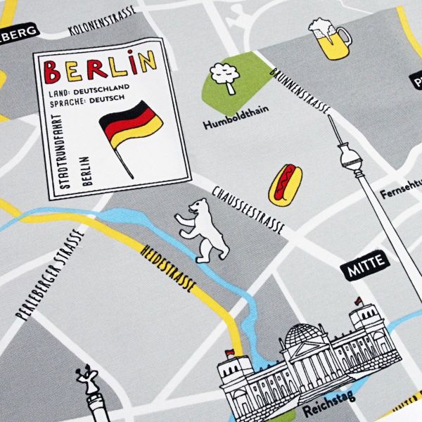 Dekostoff Berlin grau mit Sehenswürdigkeiten – Ottoman Premium Taschenstoff