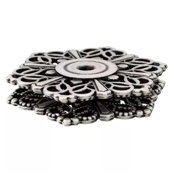 Dekorativer Annäh-Druckknopf aus Metall 32mm altsilber mit floralem Muster