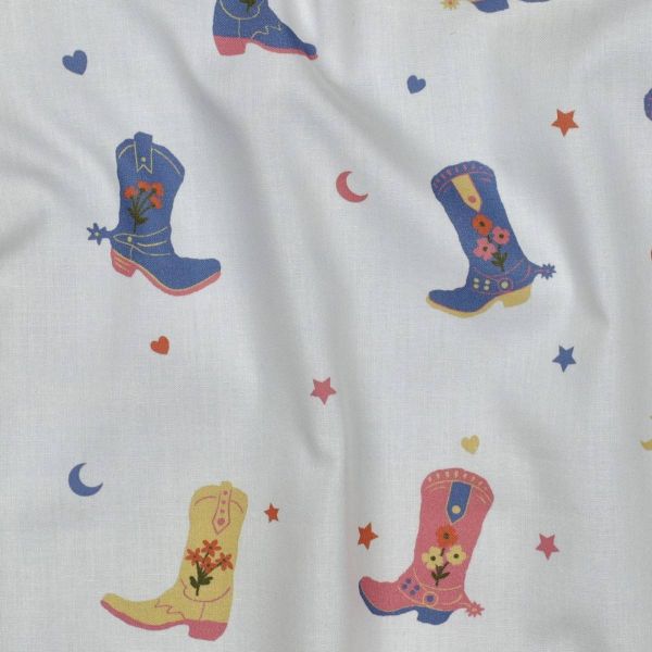 Baumwolle Popeline Cowboy Boots weiß – Poppy Fabrics