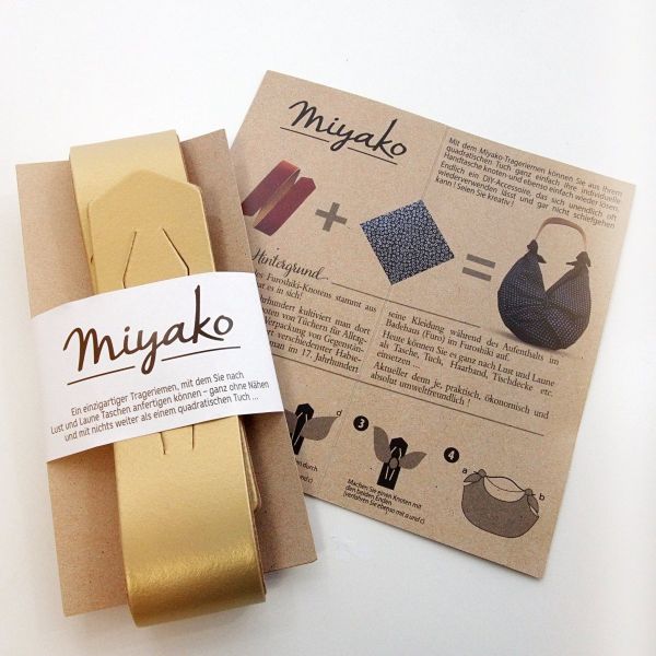 Miyako Taschengriff Leder gold - macht aus deinem Tuch eine Tasche Furoshiki