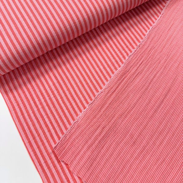 Doubleface Musselin Korallenblüte Rosa gestreift