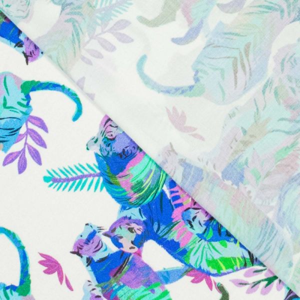 Viskose Stoff mit ausgefallenem Tiger Muster in blau mint türkis für Kleider Blusen