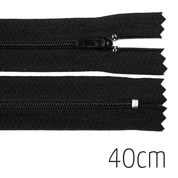 Reißverschluss schwarz 40cm lang nicht teilbar für Taschen & Mäppchen - Spiralreißverschluss 3mm