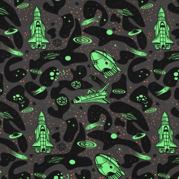 Jersey Weltall Raketen Sterne Raumschiffe Space neon grün schwarz