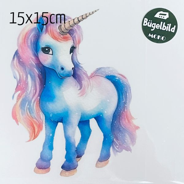 Bügelbild großes Einhorn bunt 15x15cm
