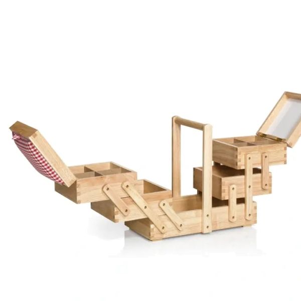 Nähkasten helles Holz mit Stoff Gr. M von Prym - Nostalgie Nähkästchen Nähkorb