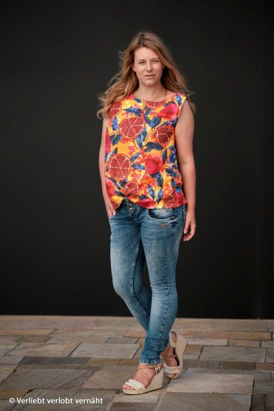 Double Slub Musselin Granatapfel gelb orange – Double Gauze Pomegranate by Swafing