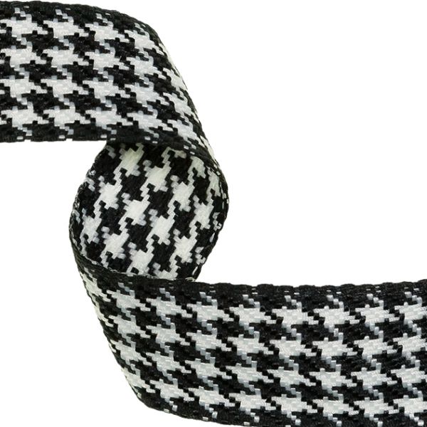 Soft Gurtband 2,5cm breit Hahnentritt grau – Taschengurt Einfassband Karomuster Band