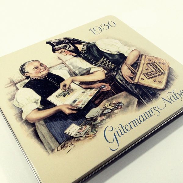 Nähgarn Nostalgie Set bunt - 30x 100m Allesnäher Garn Gütermann 1930 Retro Metalldose Trachten